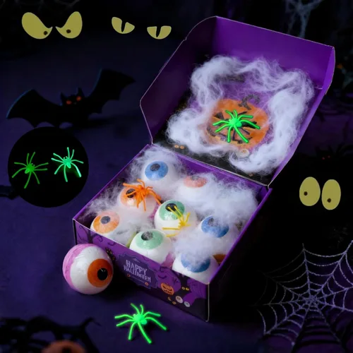 Bombas de baño de Halloween para regalos de niños: 9 piezas de bombas de baño de globo ocular con juguetes sorpresa en el interior, juguete de baño