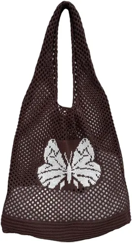 ENBEI Bolsas bohemias, bolsa de punto de hombro, bolsa de mano Y2K estética, bolso de ganchillo lindo para mujeres, regalos hippie Café con una