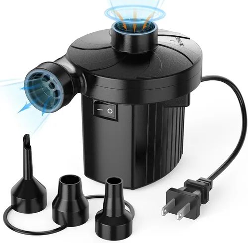 Electric Air Pump for Inflatables,Portable Quick-Fill Air Pump with 3 Nozzles,110-120V, Inflator & Deflator Pumps for Outdoor Camping, Air Mattress