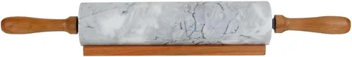 Miniatura 2 de Home Basics Rodillo de piedra de mármol blanco con asas de madera de fácil agarre y soporte de exhibición de cuna de madera, pesado y sólido
