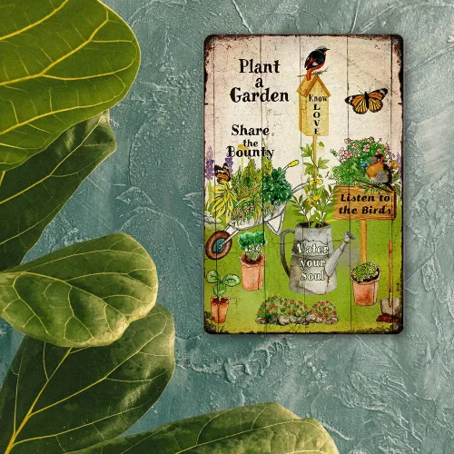 Miniatura 4 de Letreros de metal retro para jardín, decoración al aire libre, letrero de jardín con planta A, regalo de jardinería para mujeres, divertido arte