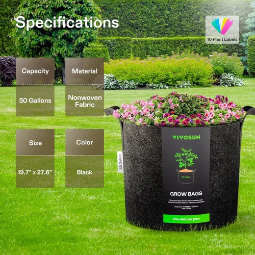 Miniatura 2 de VIVOSUN 1 bolsa de cultivo de 50 galones, maceta de tela con asas para cultivar verduras y plantas