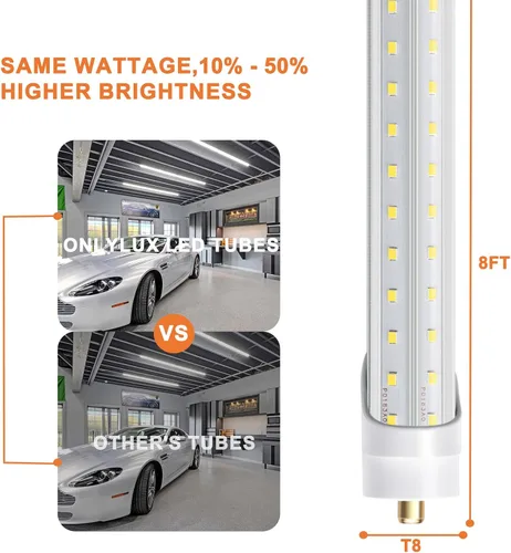 Miniatura 6 de ONLYLUX Bombillas LED de 8 pies, bombilla LED de 8 pies para tienda, 72 W, 6000 K, 10000 lm, súper brillante, luces T8 T10 T12 en forma de V FA8
