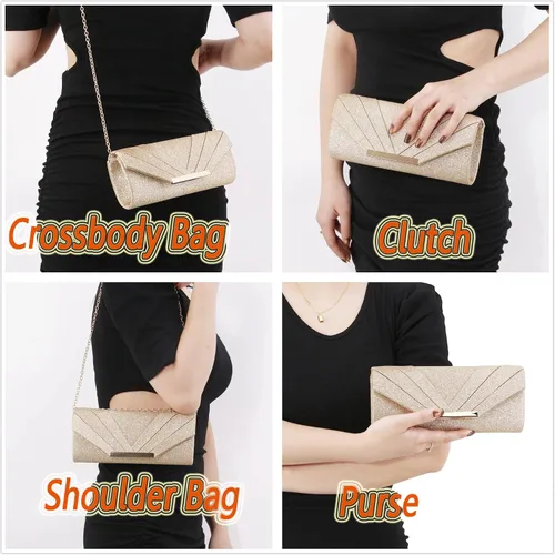 Miniatura 2 de Gabrine Bolso de noche para mujer, bolso de mano con lentejuelas brillantes, material de tela para boda, fiesta de graduación