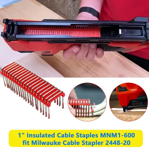 Miniatura 5 de Grapas de cable aisladas de 1 pulgada MNM1-600 para pistola de grapadora de cable Milwauke M-12 2448-20 para superficies de madera, se ajustan a