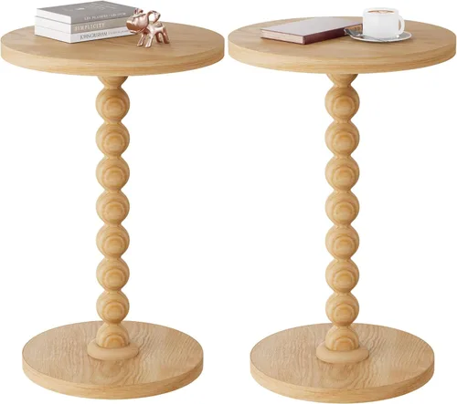 Miniatura 8 de Mesa auxiliar redonda, mesa de bebidas para espacios pequeños, mesita de noche moderna con patas de madera de goma para sala de estar, dormitorio