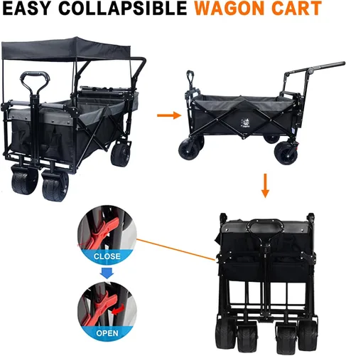 Miniatura 5 de Carro plegable con toldo extraíble y bolsa enfriadora, carrito plegable resistente con ruedas todo terreno de 4 pulgadas para campamento, playa