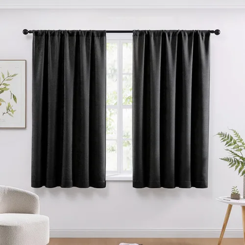 Miniatura 23 de WRENSONGE Cortinas opacas para dormitorio, cortinas opacas negras de 63 pulgadas de largo para sala de estar, ventanas, cocina, habitación, cortinas