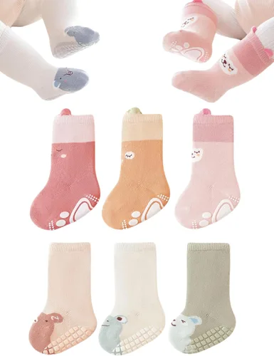 Miniatura 10 de Calcetines antideslizantes para bebés, calcetines de dibujos animados antideslizantes con puños para niñas, niños y recién nacidos, 6 pares