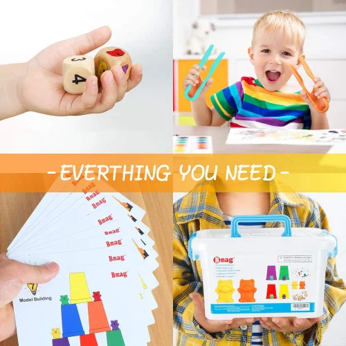 Miniatura 4 de Bmag Contando osos con tazas de clasificación a juego, juegos de aprendizaje de matemáticas preescolar con 2 dados, juguete educativo STEM