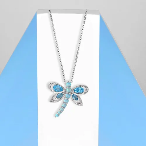 Miniatura 4 de Jewelili Collar con colgante de plata de ley con múltiples piedras preciosas y diamantes, cadena Rolo de 18 pulgadas