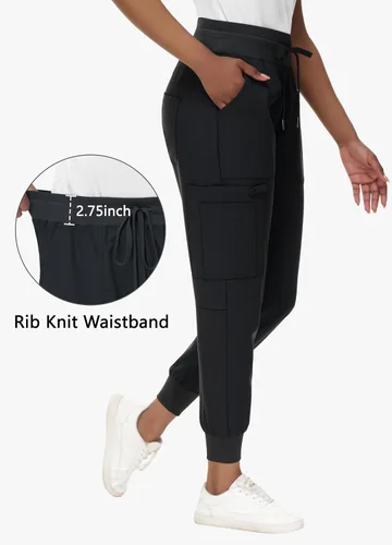 Miniatura 3 de Pantalones quirúrgicos de cintura alta para mujer, 8 bolsillos, ajustados, cintura cónica, puños acanalados en los tobillos
