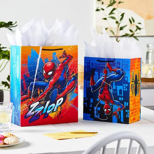 Miniatura 2 de Hallmark Bolsas de regalo de Spider-Man de Marvel (2 bolsas: 1 grande de 13 pulgadas, 1 extra grande de 15 pulgadas) para cumpleaños, Halloween