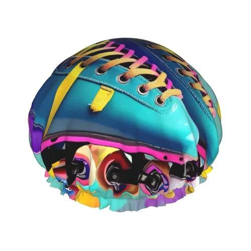 Miniatura 15 de Gorro de ducha reutilizable con estampado de cerdo rosa para mujer, doble capa impermeable, gorro de baño de secado rápido