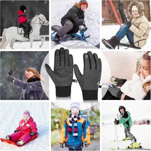 Miniatura 6 de JIAN YA NA Guantes de ciclismo de invierno para pantalla táctil para niños guantes térmicos antideslizantes a prueba de viento, guantes ligeros