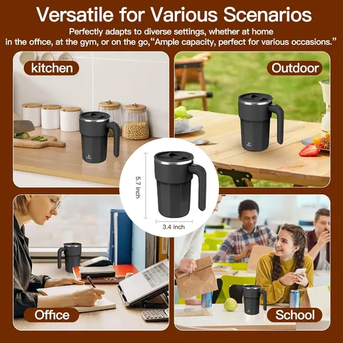 Miniatura 6 de Taza mezcladora eléctrica de 12 onzas, recargable, regalo para los amantes del café y uso en la oficina (negro)