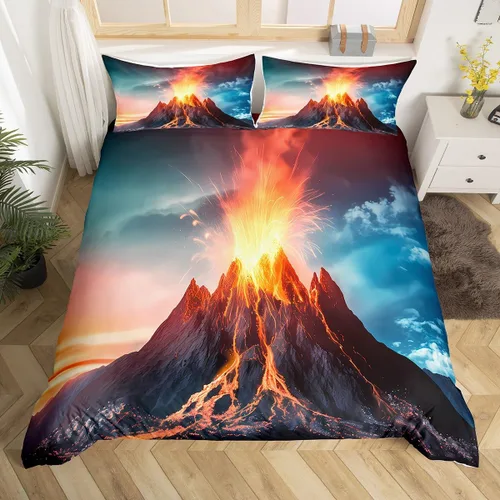 Feelyou Juego de funda de edredón volcánica de erupción volcánica, funda de edredón de montaña de fuego para niños, niñas, mujeres, hombres,
