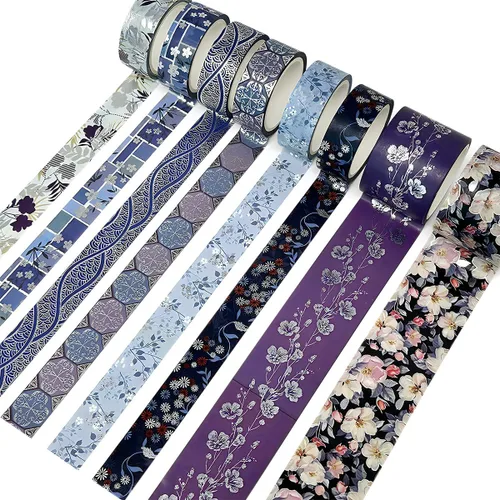 Miniatura 2 de allydrew Nature - Juego de cinta washi metálica para álbumes de recortes, papelería, diario, fabricación de tarjetas, (8 rollos), azul fresco floral