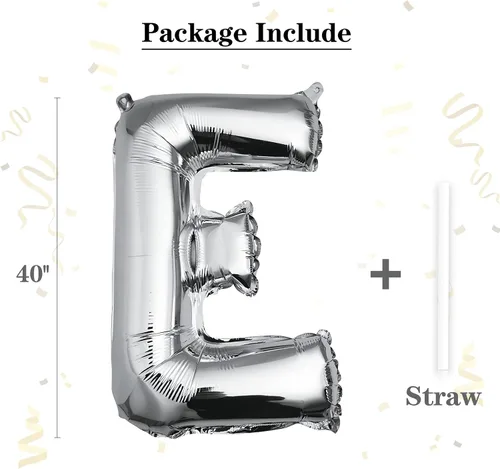 Miniatura 2 de Globo plateado de 40 pulgadas con letra E, globos de helio de aluminio del alfabeto de Mylar de gran tamaño para fiesta de cumpleaños, celebración