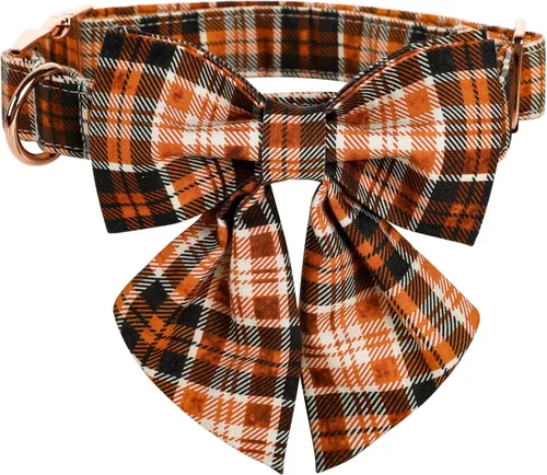 Miniatura 10 de Collar de Halloween para perro con moño de lionet paws - Lindo collar ajustable de moño de algodón para otoño con hebilla de metal para perro A: O &