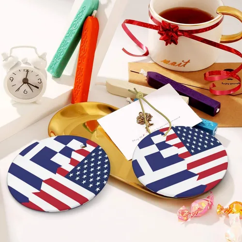 Miniatura 6 de Bandera griega de Estados Unidos, adornos de cerámica para colgar, adorno colgante de Navidad personalizado para decoración del hogar