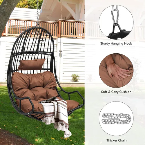 Miniatura 4 de YITAHOME Silla Colgante con Forma de Huevo Silla Columpio Silla de Huevo de Mimbre para Interiores y Exteriores Hamaca Silla de Huevo con Cojines