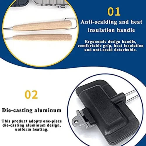 Miniatura 4 de Sartén para sándwiches de doble cara, antiadherente, plegable, para pan, tostada, desayuno, panqueques, herramientas de cocina