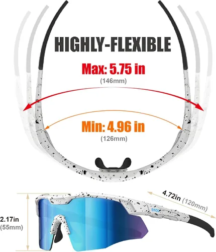 Miniatura 6 de Gafas de sol de béisbol pequeñas envolventes para jóvenes, niños y mujeres, para correr, ciclismo, deportes al aire libre S598 Blanco / Punto / Azul