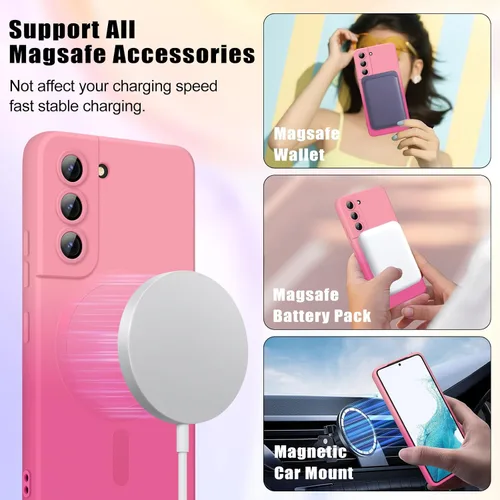 Miniatura 6 de Newseego Funda magnética para Samsung Galaxy S22 5G, funda de silicona líquida suave de lujo, antiarañazos, a prueba de golpes, protector completo