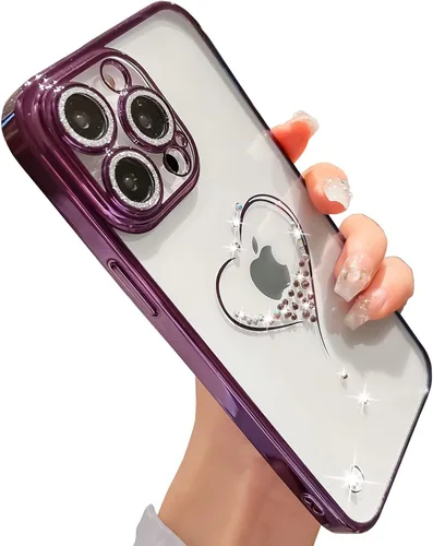Miniatura 19 de Bling Glitter Heart compatible con iPhone 13 de 6.1 pulgadas, lindo protector de cámara completo brillante para mujer, funda de teléfono chapada