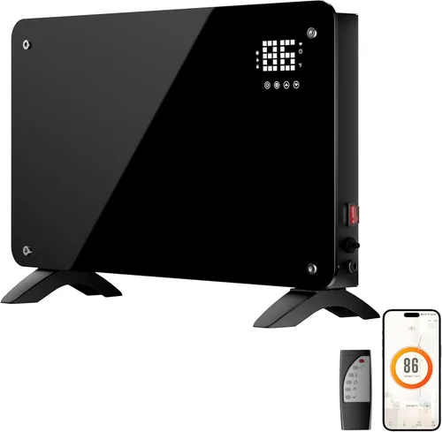 SUNDATE Calentador de convección con control Wifi, calentador de espacio interior, calefacción eléctrica de 1500 W con control remoto, pantalla