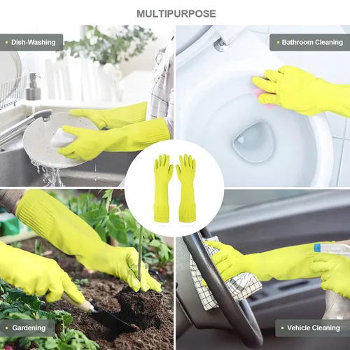 Miniatura 4 de DABOGOSA Mamison 2 pares de guantes de goma impermeables reutilizables para limpieza de lavavajillas para el hogar, guantes de cocina