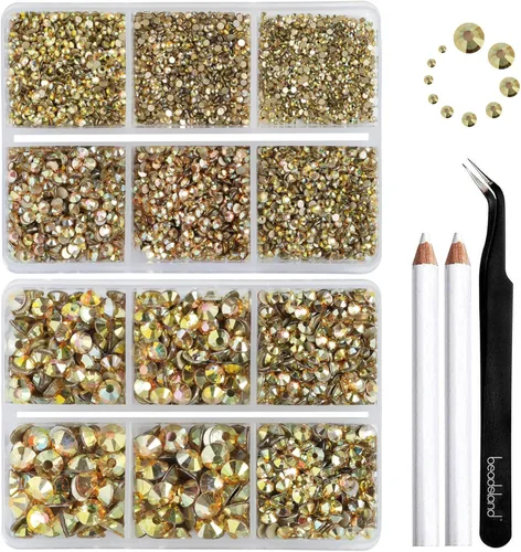 Miniatura 14 de Beadsland 8300 diamantes de imitación con parte trasera plana, diamantes de imitación redondos de cristal azules para manualidades, mezcla de 10