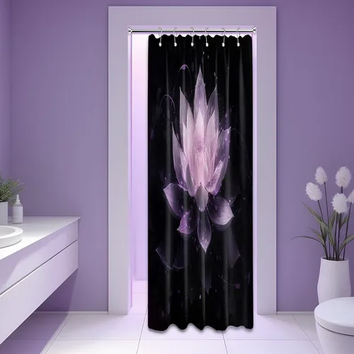 Miniatura 59 de Cortina de ducha con flores de loto negro y azul para decoración de baño, juego de cortinas decorativas de baño con estampado floral, tela