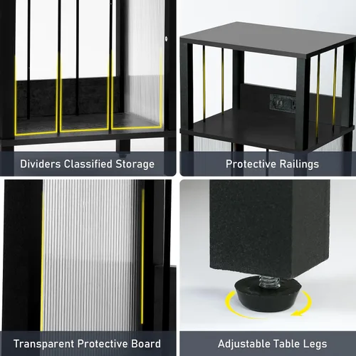 Miniatura 7 de Soporte para tocadiscos con estación de carga, estante de almacenamiento de vinilo de 3 niveles con capacidad para más de 100 álbumes, mesa auxiliar