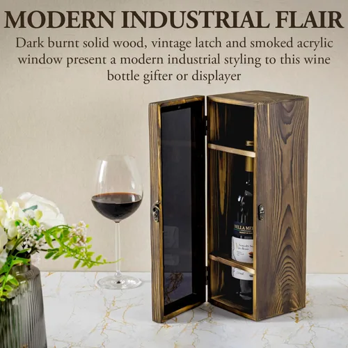 Miniatura 4 de MyGift Caja de regalo para botella de vino con ventana acrílica negra translúcida, exhibición decorativa para vino, estuche de almacenamiento