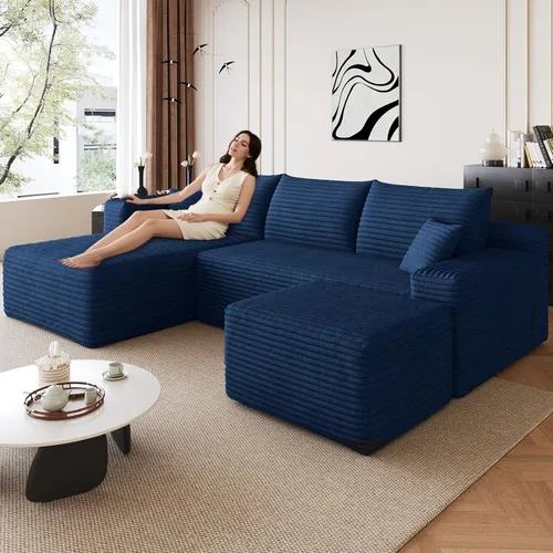 Miniatura 65 de Sofá modular de 95 pulgadas con otomana, moderno sofá nube de pana con asiento profundo, sofá sin hueso tapizado de 3 plazas en forma de U para sala