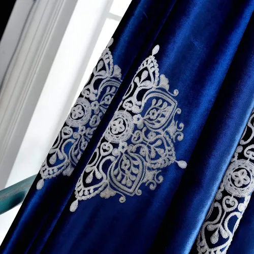 Miniatura 7 de VOGOL Cortinas opacas bordadas para sala de estar, paneles de cortina de terciopelo azul para dormitorio, 52 x 63 pulgadas, 2 paneles