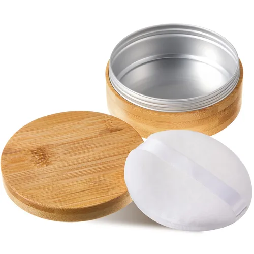 Miniatura 12 de Frienda Tarro de polvo suelto de bambú de 1.0 fl oz y contenedor vacío para maquillaje corporal y cara, caja de viaje, soporte compacto con tapas