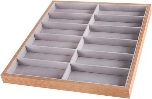 Miniatura 2 de Homeanda 12 rejillas marco de madera gris terciopelo gafas caso gafas organizador gafas de sol soporte gafas caso gafas gafas caja gafas gafas gafas