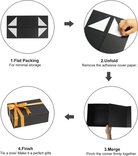 Miniatura 6 de Cajas de regalo negras con tapas, paquete de 3, caja de regalo mediana de 11 x 8 x 4 pulgadas con cinta, cajas de regalo plegables con cierre