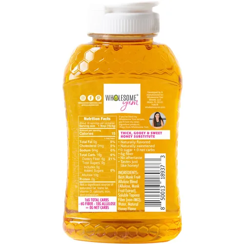 Miniatura 3 de Wholesome Yum - Sustituto de miel sin azúcar (Keto) - Alternativa natural a la miel sin azúcar con fruta monje y alulosa - Cero carbohidratos netos