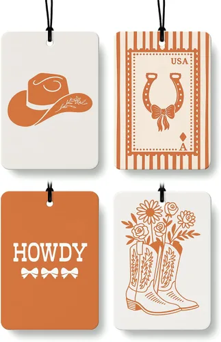 Miniatura 25 de Ambientador de coche bohemio occidental, 4 piezas con aroma a coco, calaveras de vaca Howdy, rodeo, vaquera, accesorios de coche, decoración