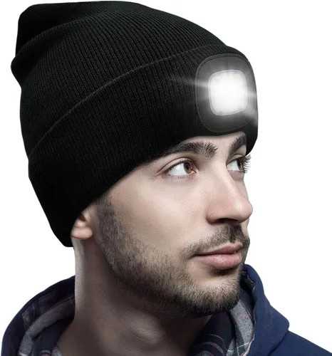 Gorro unisex con luz, recargable por USB, gorro LED para faros delanteros, regalos para papá, padre, hombres, marido, gorro de punto cálido