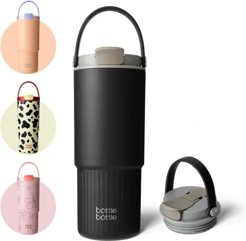 Miniatura 11 de BOTTLE BOTTLE Botella de agua aislada con popote y asa, botellas de agua de acero inoxidable para automóvil, deportes, hogar, oficina y escuela, 26