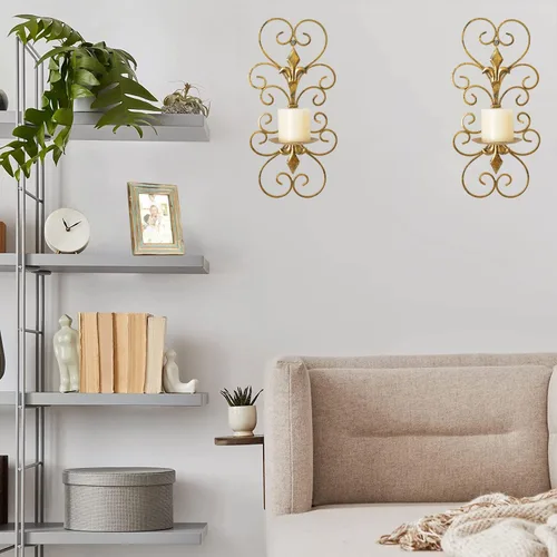 Miniatura 5 de Juego de 2 candelabros de pared de metal para colgar en la pared, candelabros para colgar en la pared, para decoración del hogar, dormitorio
