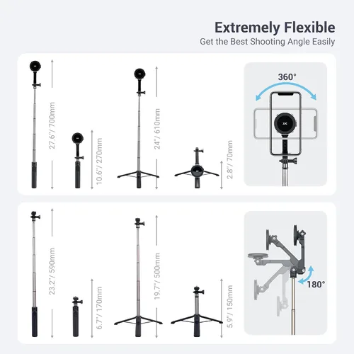 Miniatura 7 de Trípode magnético para selfie stick con control remoto, soporte magnético para iPhone 17 16 15 14 13 12 Pro Max Mini, trípode de teléfono