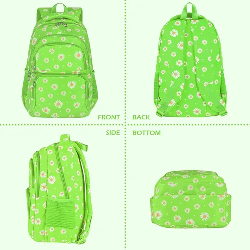 Miniatura 56 de goldwheat Mochilas impresas margaritas con paquete de almuerzo, estuche de lápices 3pcs, bolsa ligera resistente al agua para la escuela secundaria