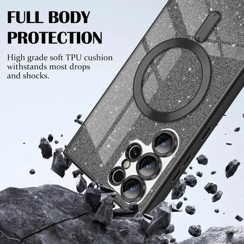 Miniatura 3 de Newseego Funda ultra magnética para Samsung Galaxy S22, funda de lujo con purpurina para mujeres y niñas, protección completa de la lente de la Negro