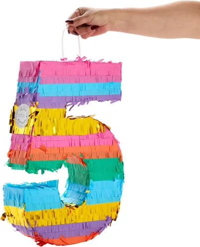 Miniatura 4 de BLUE PANDA Piñata arcoíris número 5, pequeña, multicolor, 12 x 16.5 x 3 pulgadas, piñata para decoración de fiesta de cumpleaños y fiesta de niños